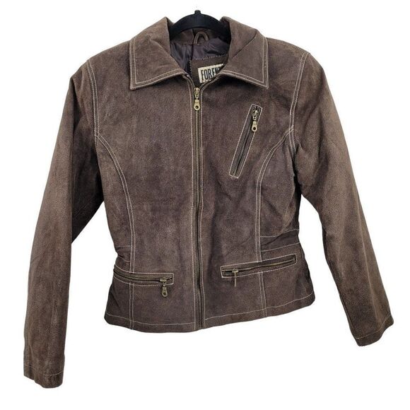 Vintage 80s Forenza Jacket Leather Western Cowgirl Cinched Waist Zip Up Brown S - Picture 3 of 13